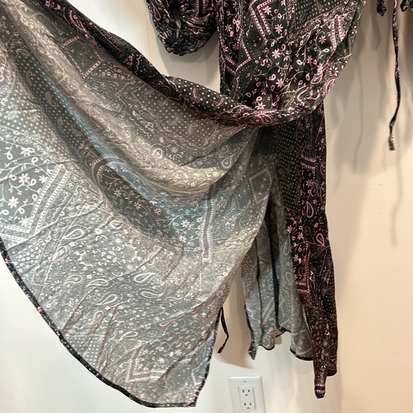 Brand new Topshop bohemian pailsey satin sleeve detail midi pink black size 6 - Picture 5 of 9